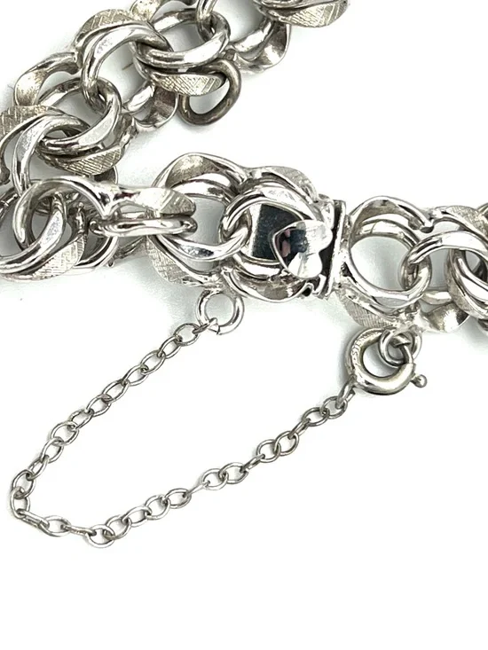 Elco Chunky Sterling Silver Link Bracelet w Safety Chain 925- 7” - Picture 5 of 6